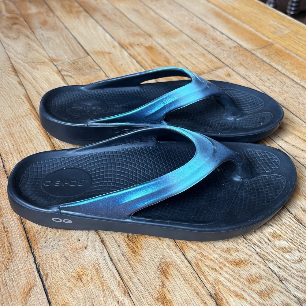 OOFOS OOlala Luxe Midnight Spectre Recovery Sandals Women 10 Flip Flop Thongs